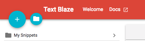 Text Blaze の画面左上。グループ作成とスニペット追加のボタン