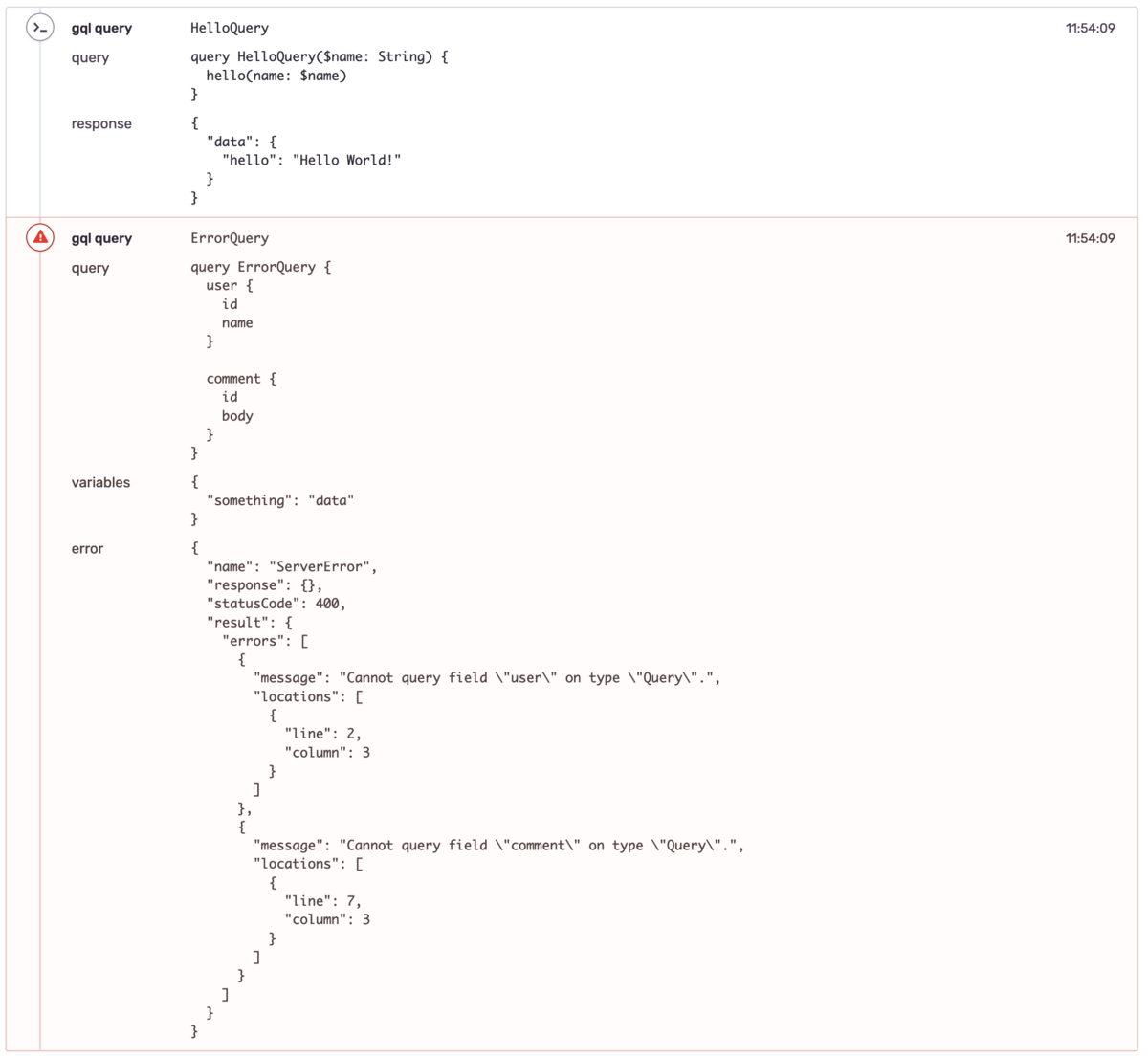 Sentry の breadcrumbs に gql query 名、query 本文、variables、error が展開されている