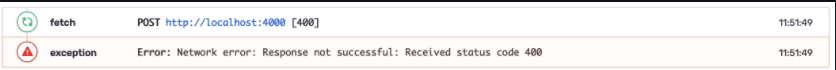 Sentry 上のログ。POST http://localhost:4000 [400] としか出ておらず、どのオペレーションか分からない